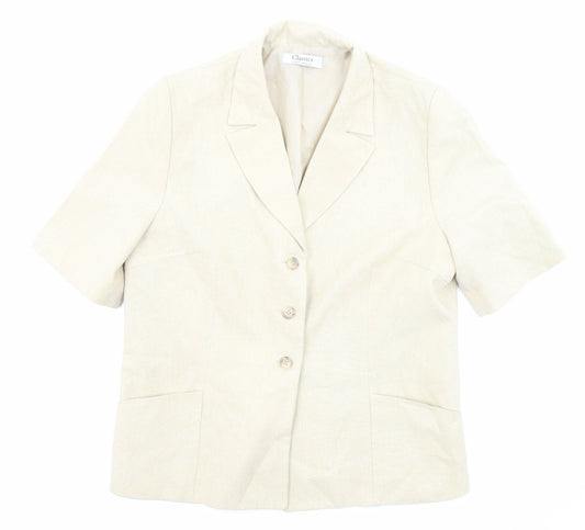 Classics Womens Beige Polyester Jacket Blazer Size 12 Button