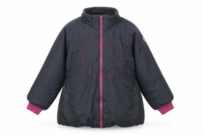 Front view of Racoon girls’ grey jacket, size 8, years zip - heart