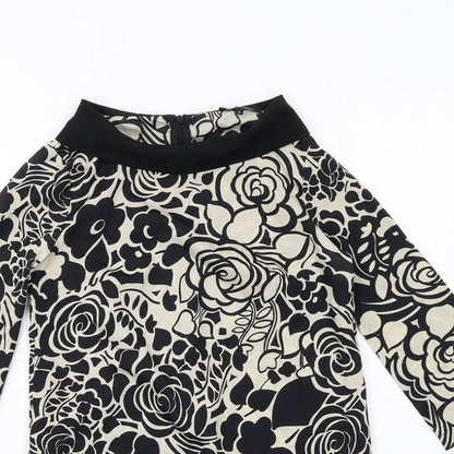 River Island Womens Black Floral Polyester Jumper Dress Size 6 Boat Neck Zip