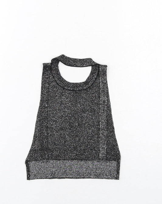 Womens UK Size S Zara Black Cropped Blouse
