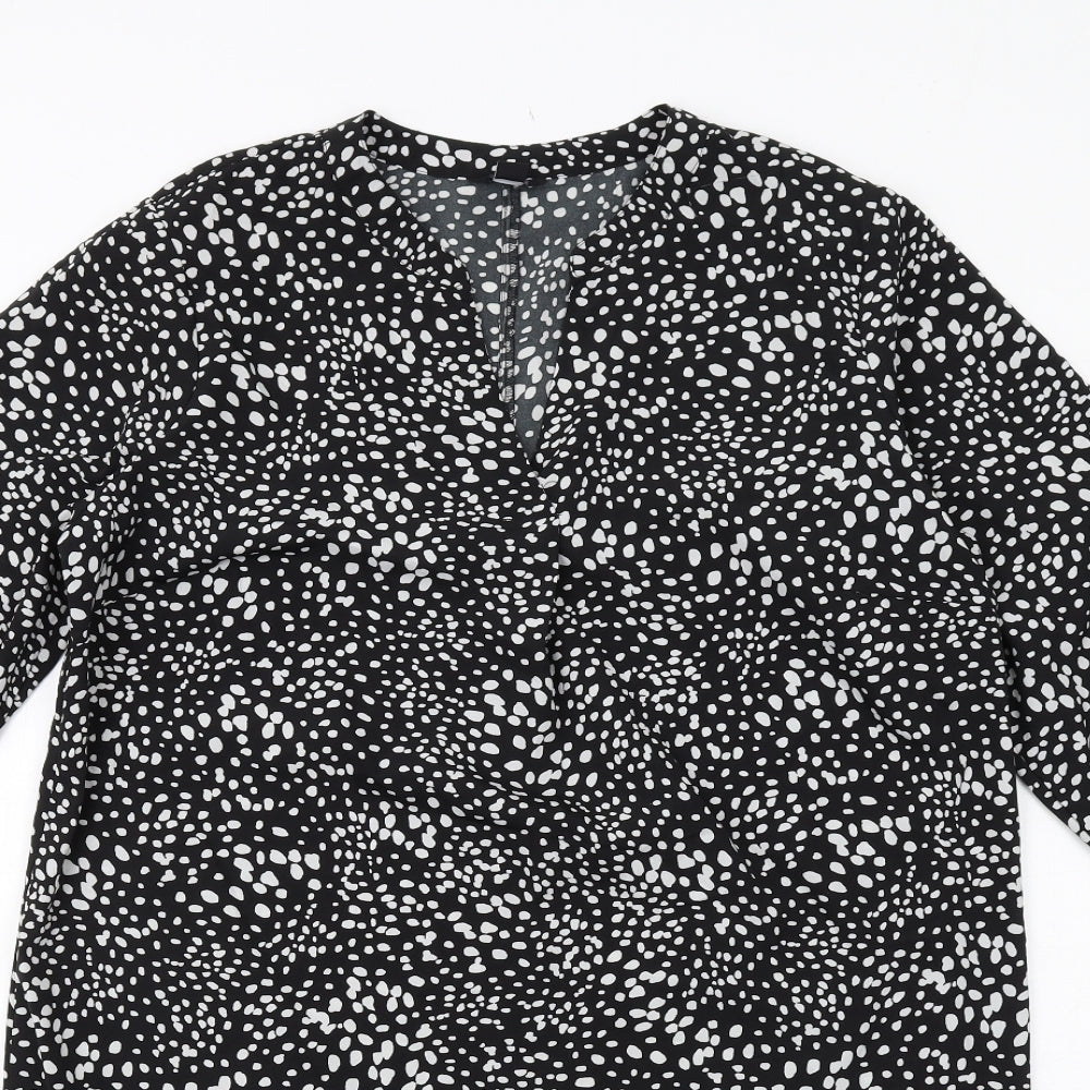 M&Co Womens Black Geometric Polyester A-Line Size 14 V-Neck Pullover