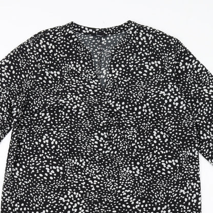 M&Co Womens Black Geometric Polyester A-Line Size 14 V-Neck Pullover