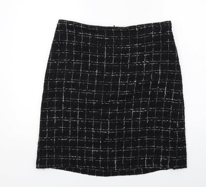 Classic Womens Black Check Acrylic A-Line Skirt Size 14 Zip