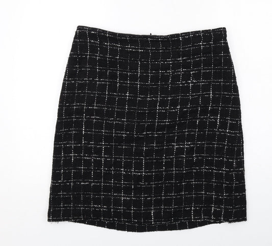 Classic Womens Black Check Acrylic A-Line Skirt Size 14 Zip