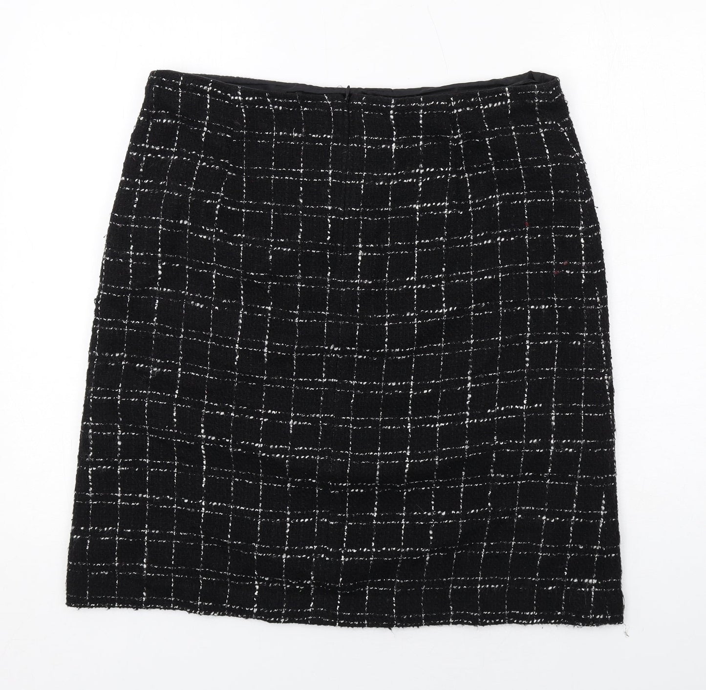 Classic Womens Black Check Acrylic A-Line Skirt Size 14 Zip