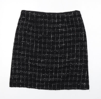Classic Womens Black Check Acrylic A-Line Skirt Size 14 Zip