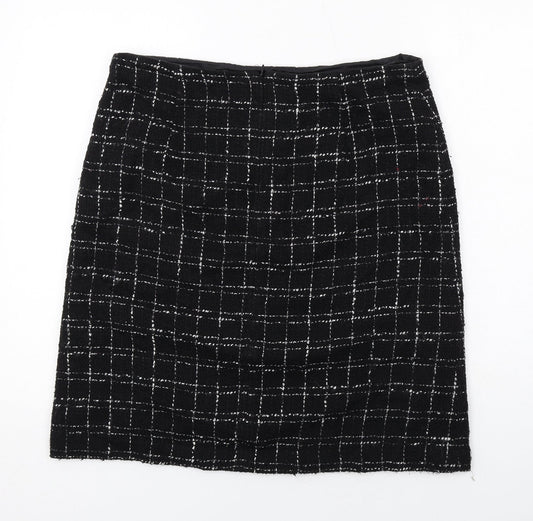 Classic Womens Black Check Acrylic A-Line Skirt Size 14 Zip