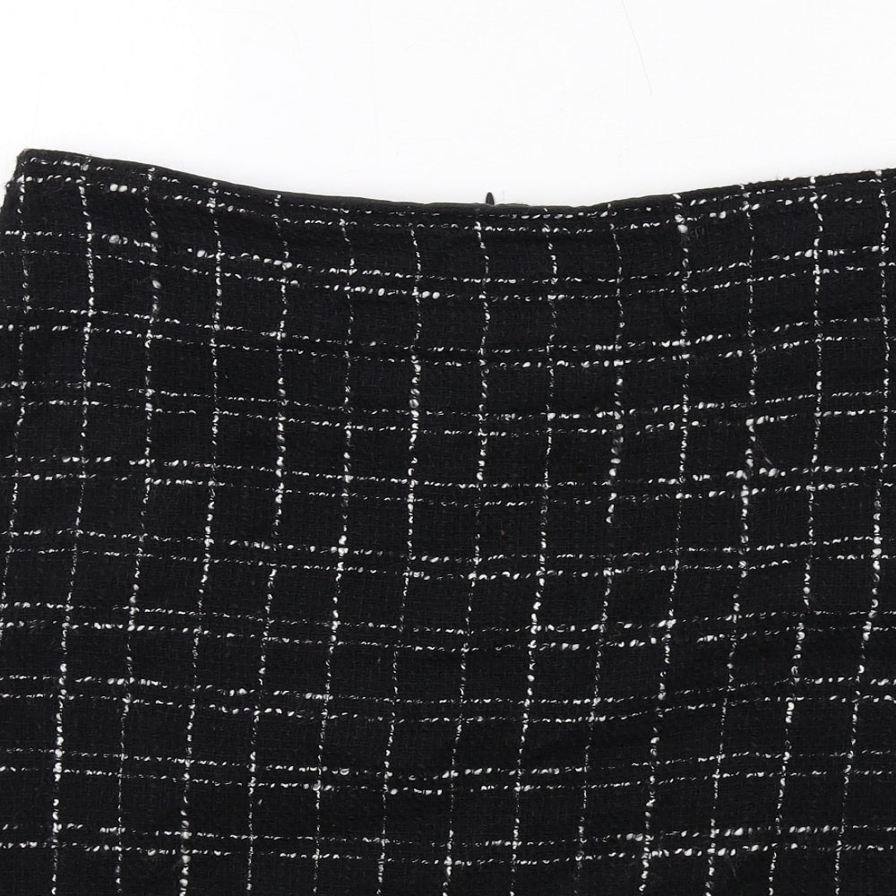 Classic Womens Black Check Acrylic A-Line Skirt Size 14 Zip