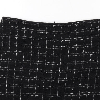 Classic Womens Black Check Acrylic A-Line Skirt Size 14 Zip