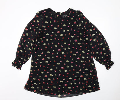 Select Womens Black Floral Polyester Trapeze & Swing Size 14 Boat Neck Zip
