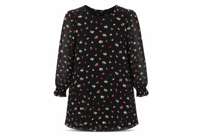 Select Womens Black Floral Polyester Trapeze & Swing Size 14 Boat Neck Zip