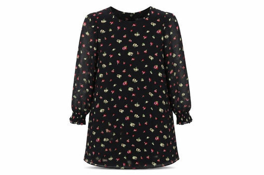 Select Womens Black Floral Polyester Trapeze & Swing Size 14 Boat Neck Zip