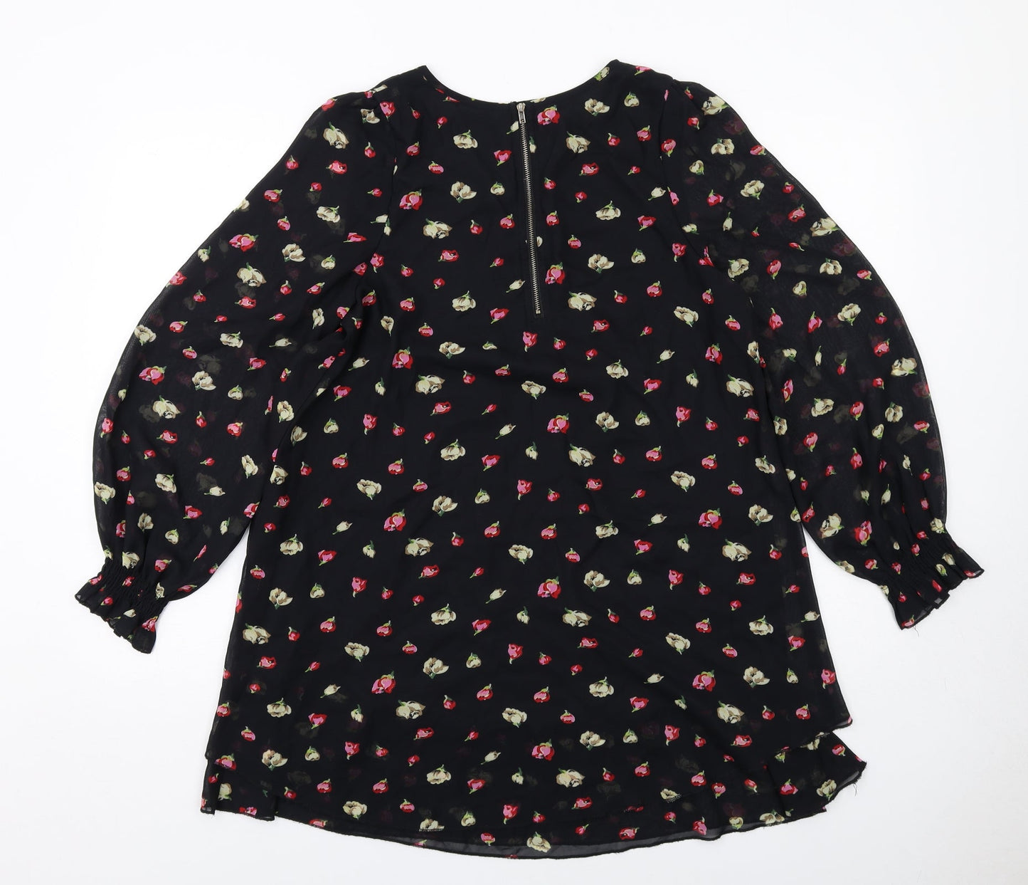 Select Womens Black Floral Polyester Trapeze & Swing Size 14 Boat Neck Zip