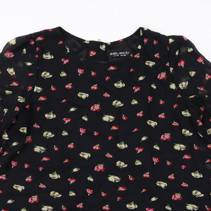 Select Womens Black Floral Polyester Trapeze & Swing Size 14 Boat Neck Zip