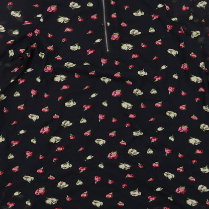 Select Womens Black Floral Polyester Trapeze & Swing Size 14 Boat Neck Zip
