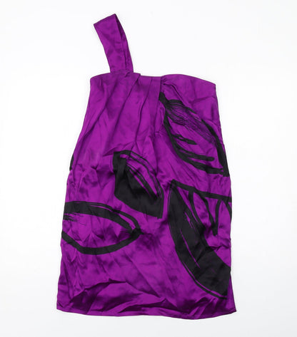Oasis Womens Purple Geometric Silk Sheath Size 8 One Shoulder Zip