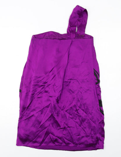 Oasis Womens Purple Geometric Silk Sheath Size 8 One Shoulder Zip