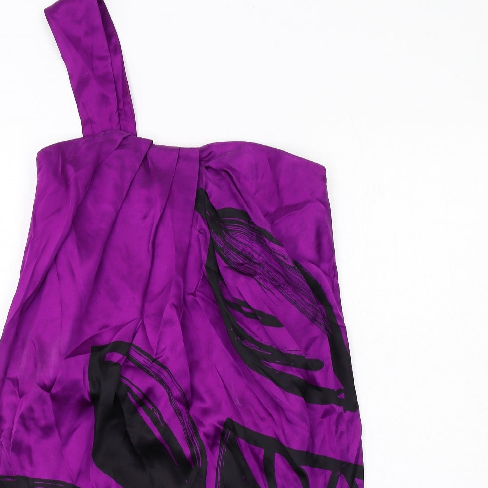 Oasis Womens Purple Geometric Silk Sheath Size 8 One Shoulder Zip