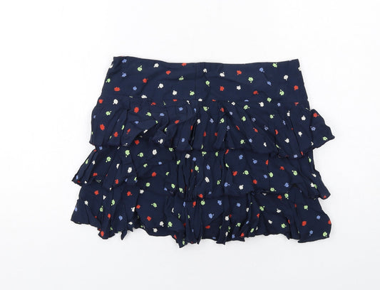 New Look Womens Blue Floral Viscose Skater Skirt Size 8 Zip