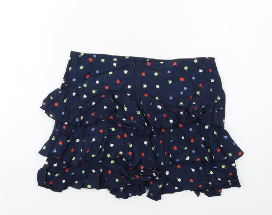 New Look Womens Blue Floral Viscose Skater Skirt Size 8 Zip