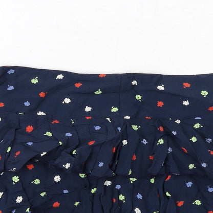 New Look Womens Blue Floral Viscose Skater Skirt Size 8 Zip