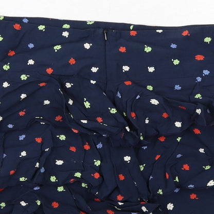 New Look Womens Blue Floral Viscose Skater Skirt Size 8 Zip