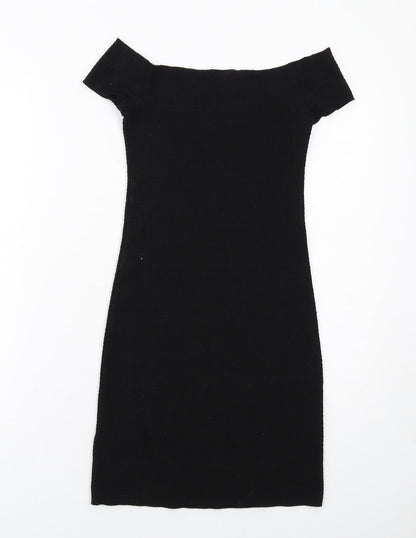 H&M Womens Black Polyester Pencil Dress Size S Boat Neck Pullover