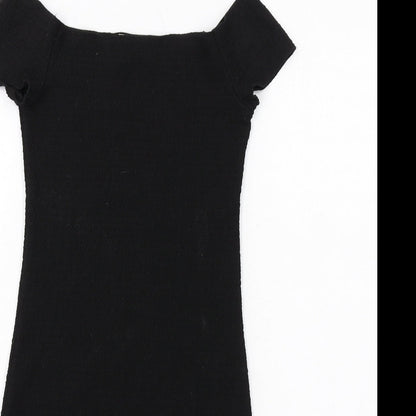 H&M Womens Black Polyester Pencil Dress Size S Boat Neck Pullover