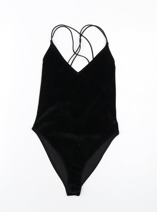 H&M Womens Black Polyester Bodysuit One-Piece Size XS Snap