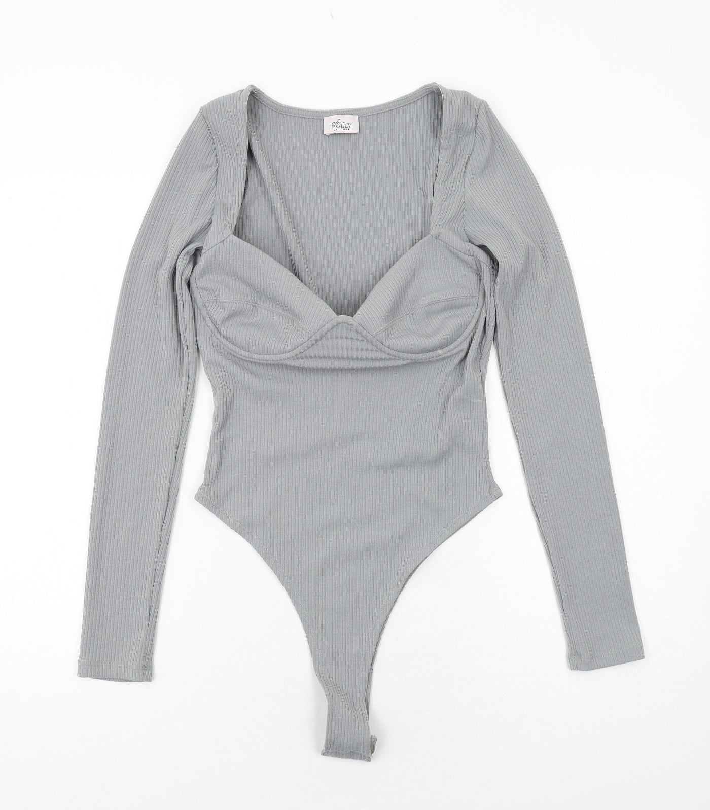 Oh Polly Womens Grey Polyester Bodysuit One-Piece Size 10 Snap