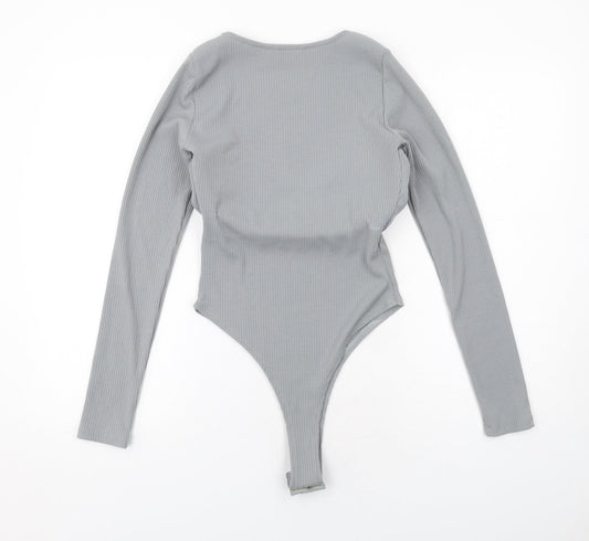 Oh Polly Womens Grey Polyester Bodysuit One-Piece Size 10 Snap