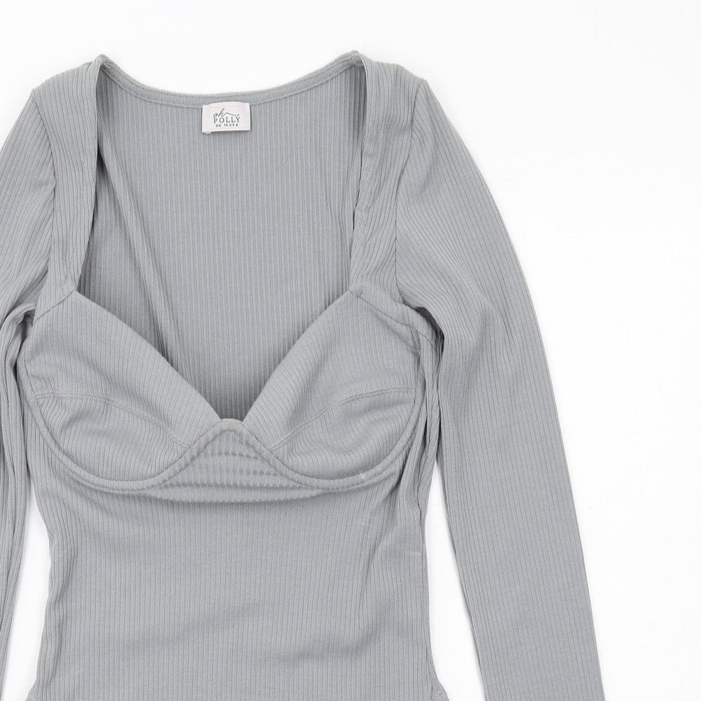 Oh Polly Womens Grey Polyester Bodysuit One-Piece Size 10 Snap