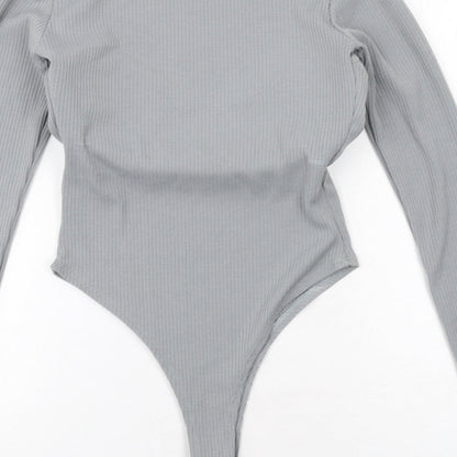Oh Polly Womens Grey Polyester Bodysuit One-Piece Size 10 Snap
