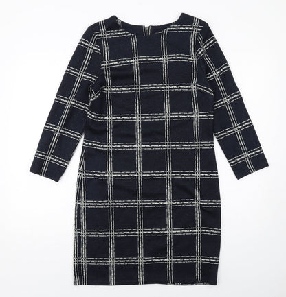 Phase Eight Womens Blue Check Acrylic Pencil Dress Size 10 Boat Neck Zip