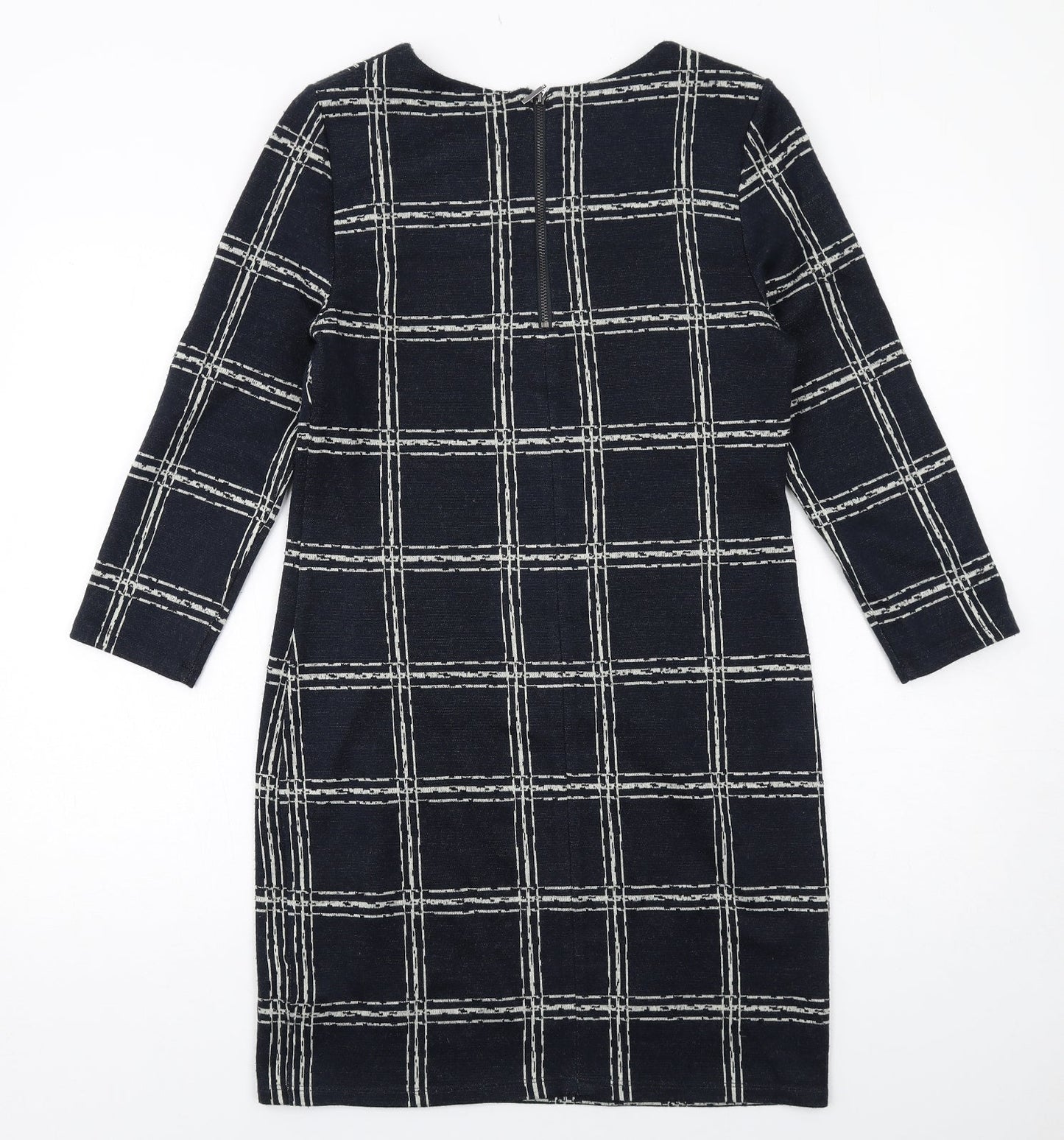 Phase Eight Womens Blue Check Acrylic Pencil Dress Size 10 Boat Neck Zip