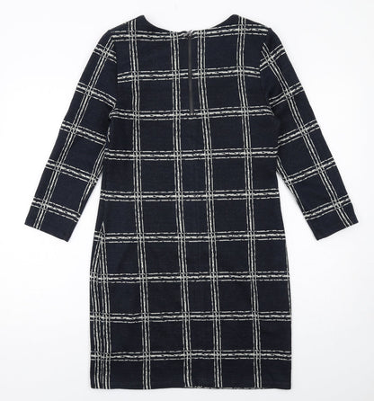 Phase Eight Womens Blue Check Acrylic Pencil Dress Size 10 Boat Neck Zip