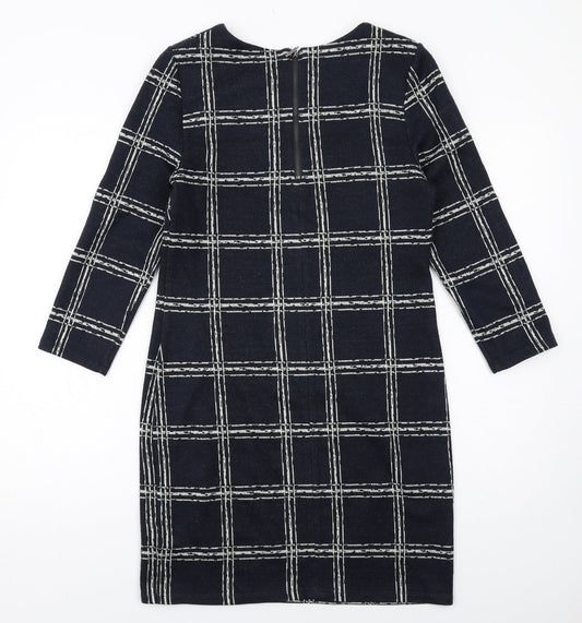 Phase Eight Womens Blue Check Acrylic Pencil Dress Size 10 Boat Neck Zip