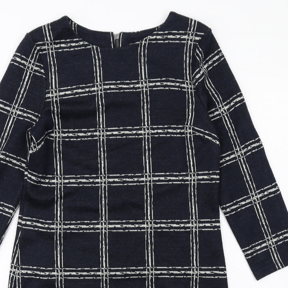 Phase Eight Womens Blue Check Acrylic Pencil Dress Size 10 Boat Neck Zip