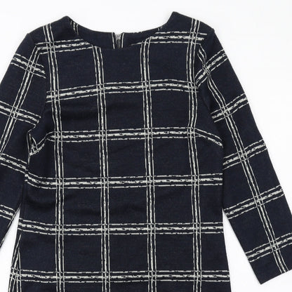 Phase Eight Womens Blue Check Acrylic Pencil Dress Size 10 Boat Neck Zip