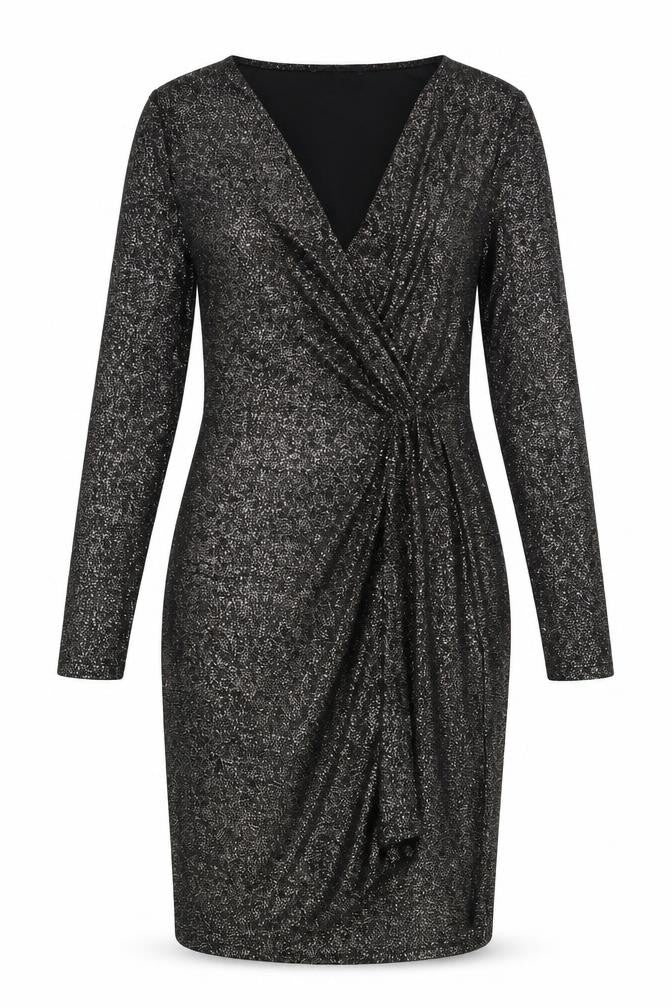 Marks and Spencer Womens Black Polyester Sheath Size 10 V-Neck Pullover - Wrap Front Detail