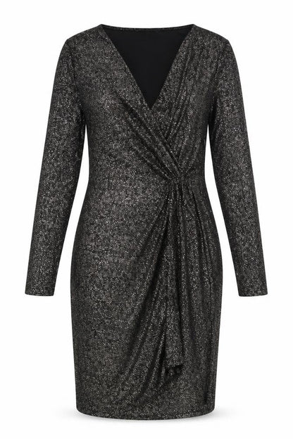 Marks and Spencer Womens Black Polyester Sheath Size 10 V-Neck Pullover - Wrap Front Detail