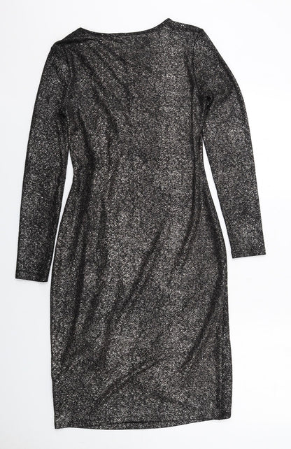 Marks and Spencer Womens Black Polyester Sheath Size 10 V-Neck Pullover - Wrap Front Detail