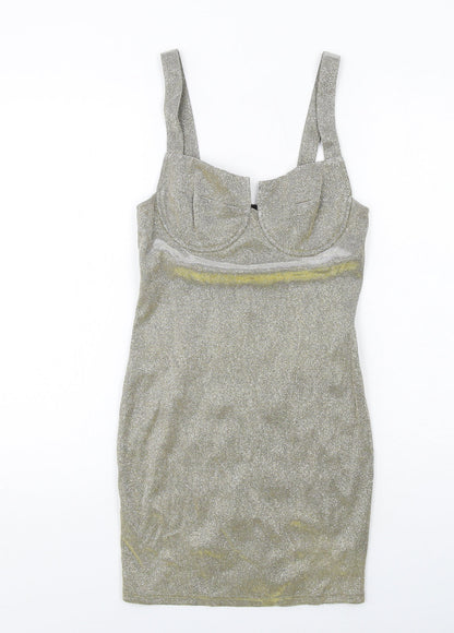 Missguided Womens Gold Polyester Mini Size 8 Sweetheart Zip