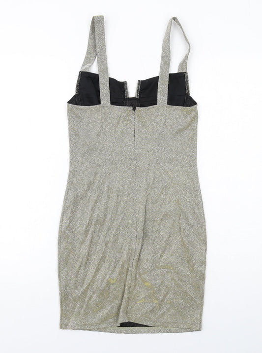 Missguided Womens Gold Polyester Mini Size 8 Sweetheart Zip