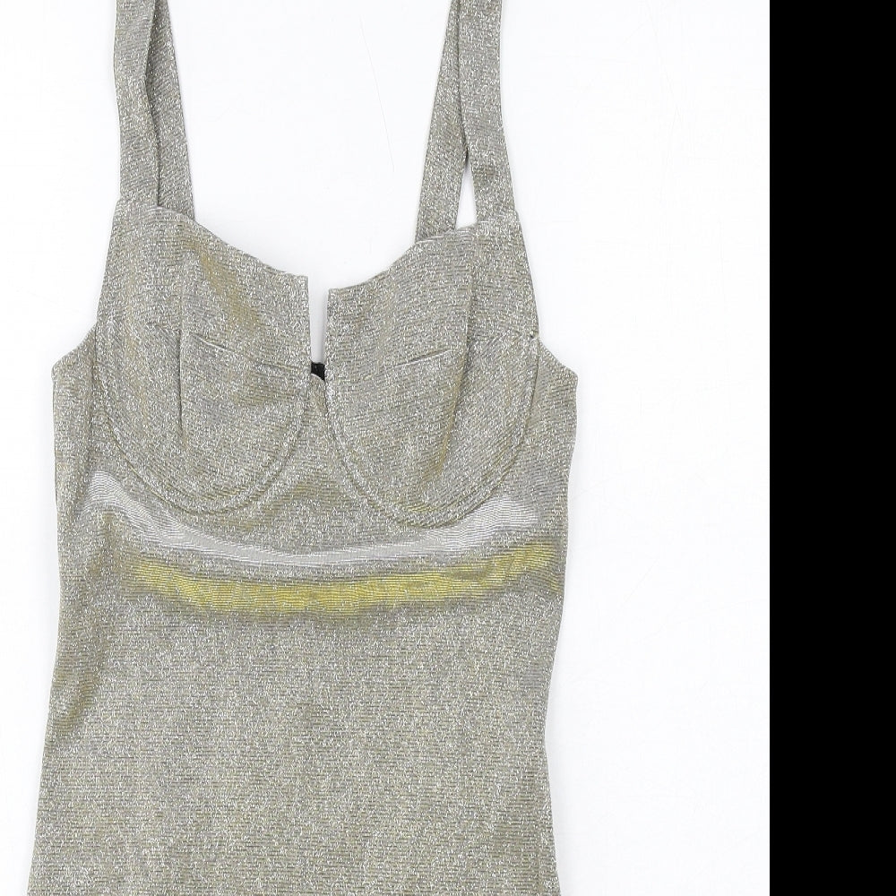 Missguided Womens Gold Polyester Mini Size 8 Sweetheart Zip