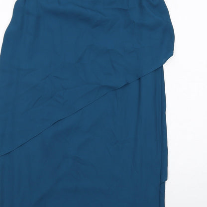M&Co Womens Blue Polyester Sheath Size 12 Boat Neck Button - Embellished Neckline
