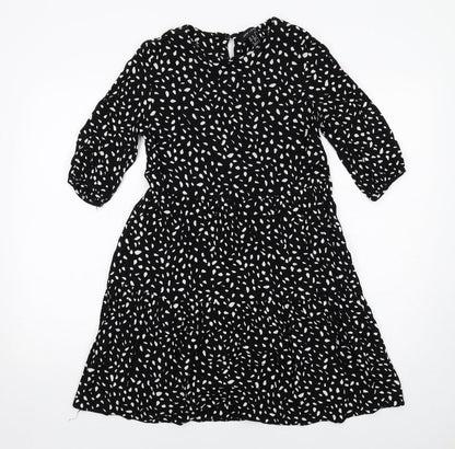 New Look Womens Black Geometric Viscose Fit & Flare Size 8 Boat Neck Button