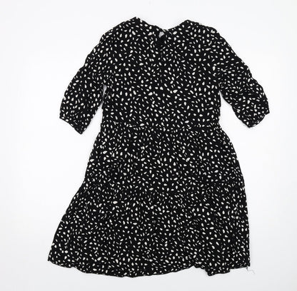New Look Womens Black Geometric Viscose Fit & Flare Size 8 Boat Neck Button