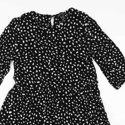 New Look Womens Black Geometric Viscose Fit & Flare Size 8 Boat Neck Button