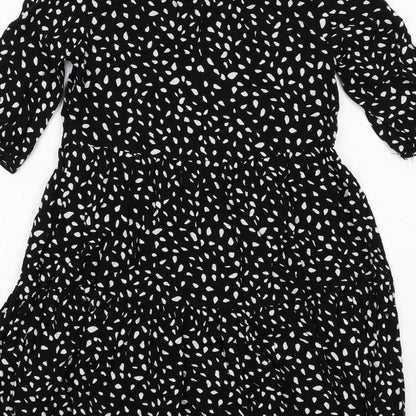 New Look Womens Black Geometric Viscose Fit & Flare Size 8 Boat Neck Button